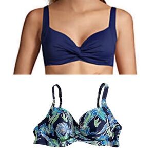 Lands’ End Blue Floral Print Twist Bikini Top Size 6